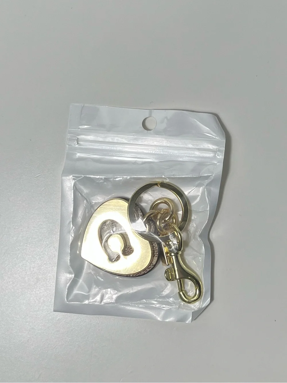 Coach Signature CC Monogram Logo Double Heart Bag Charm Keychain